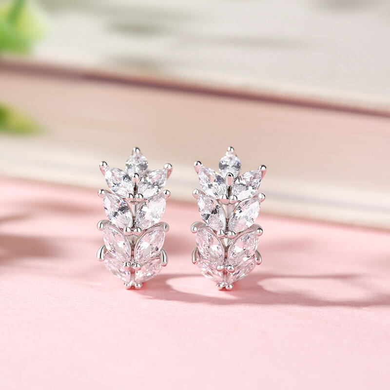 Jeulia Leaf Design Marquise Cut Sterling Silver Hoop Earrings