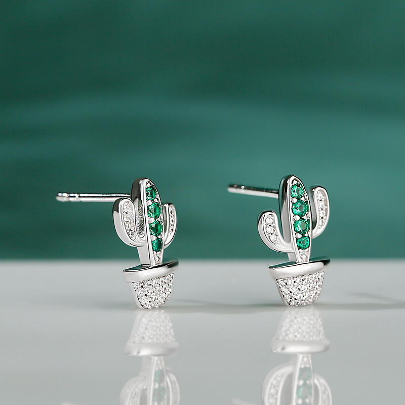 Jeulia "Desert Cactus" Sterling Silver Children's Earrings