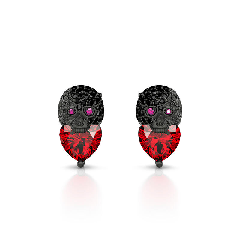 Jeulia "The Guardian" Waves Skull Heart Cut Sterling Silver Earrings