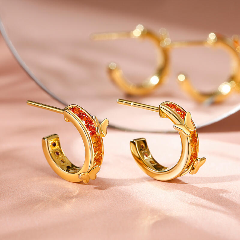 Jeulia Butterfly on Rainbow Circle Sterling Silver Earrings