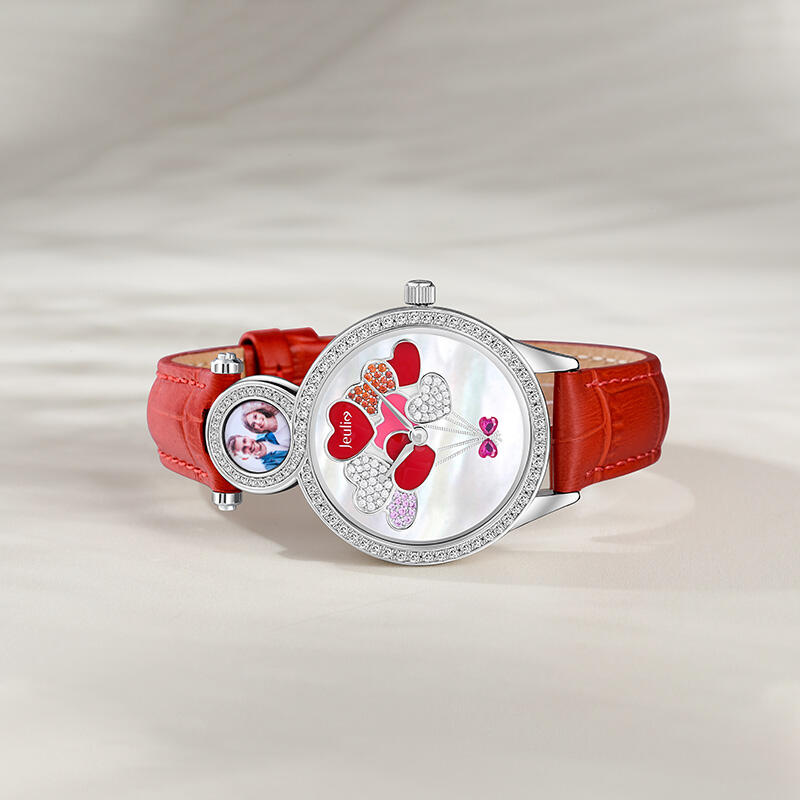 Jeulia Orologio da donna con foto personalizzata e palloncino a forma di cuore con quadrante in madreperla
