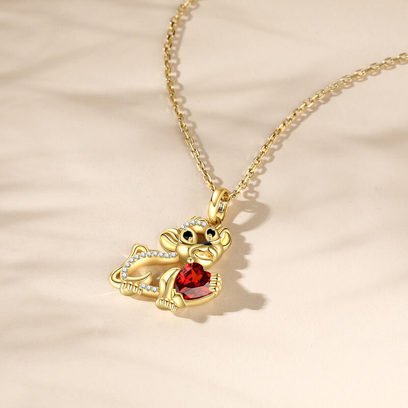 Jeulia Hug Me Cartoon Lion Custom Birthstone Heart Necklace Sterling Silver