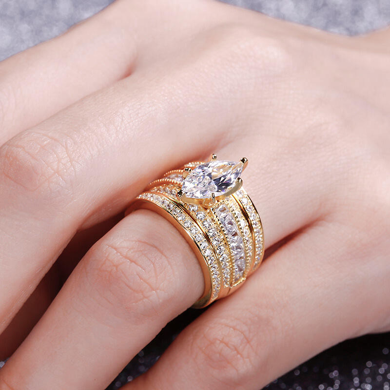 Jeulia 3PC Marquise Cut Sterling Silver Ring Set