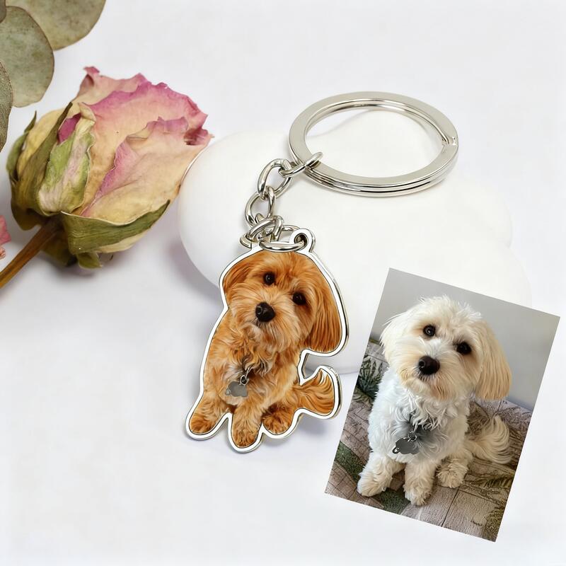 Personalized Metal Photo Keychain Cute Gift for Pet Owners