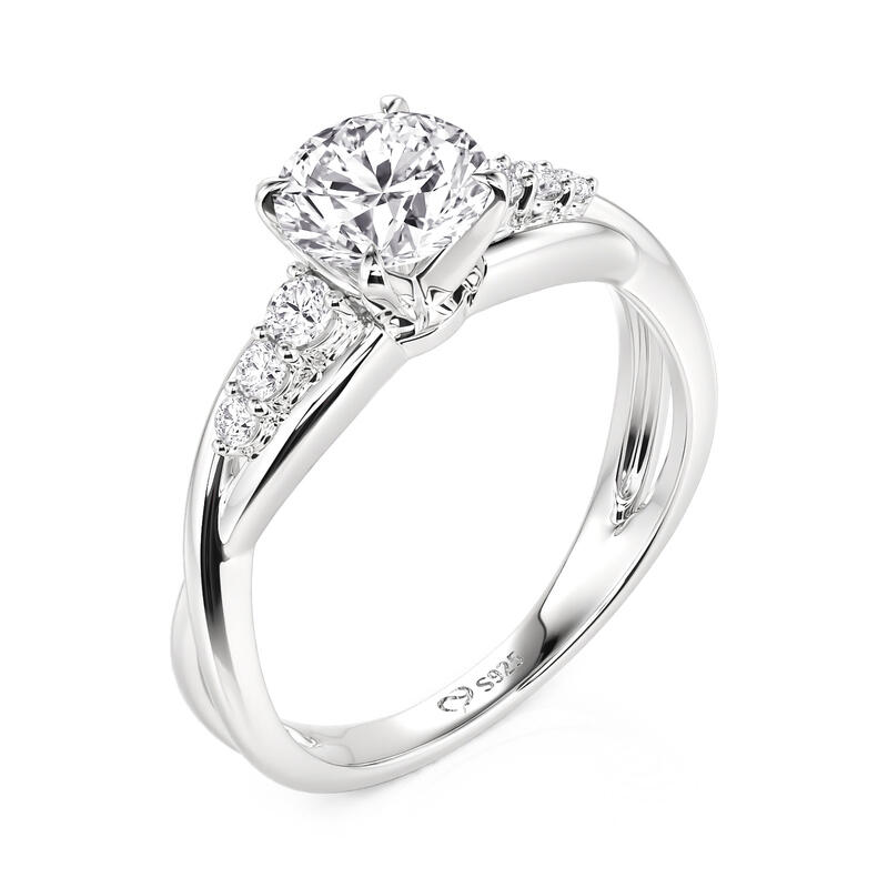 Jeulia Classic Twist Round Cut Engagement Ring with Side Stone