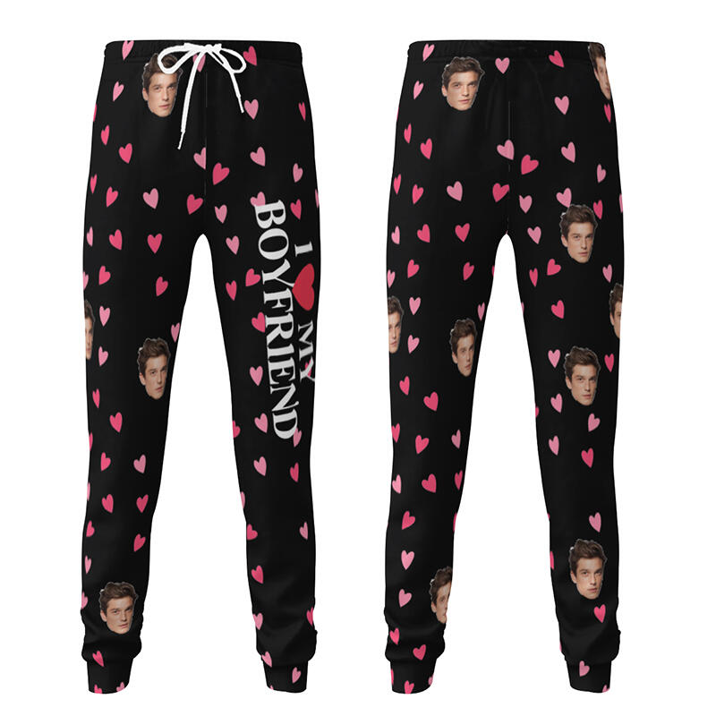 Personalized Unisex Sweatpants Custom Photo I Love My Boyfriend Perfect Gift for Her Couples