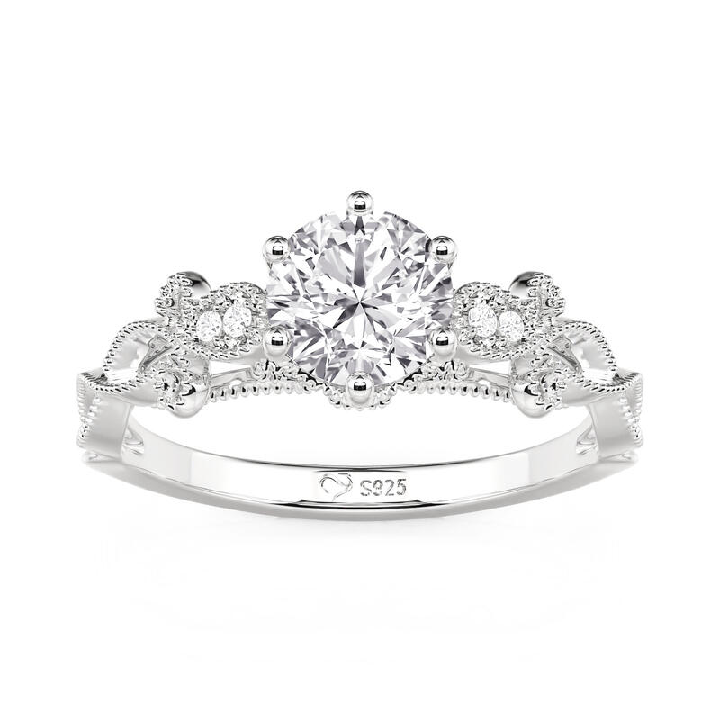 Jeulia Infinity Beaded Round Engagement Ring Sterling Silver