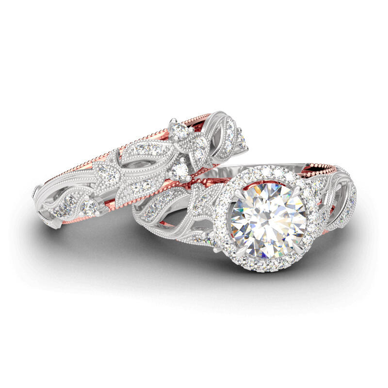 Anillos De Compromiso De Hoja De Corte Redonda En Plata De Ley