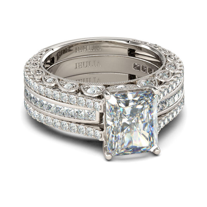 Jeulia Interchangeable Radiant Cut Sterling Silver Ring Set