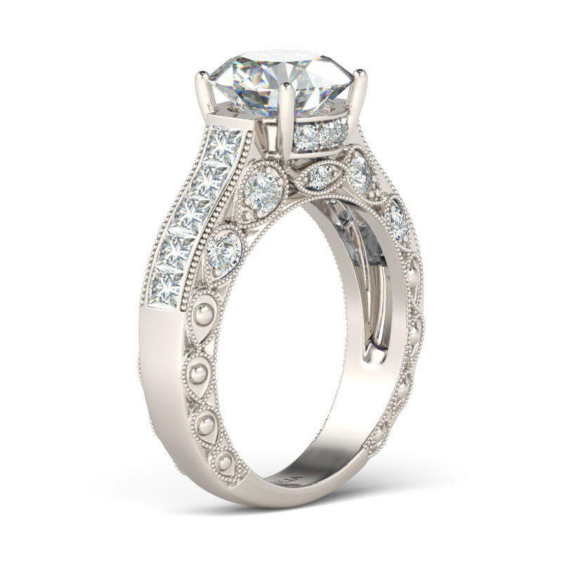 Jeulia Vintage Three Side Pave Round Cut Sterling Silver Ring