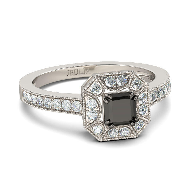 Jeulia Halo Princess Cut Sterling Silver Ring