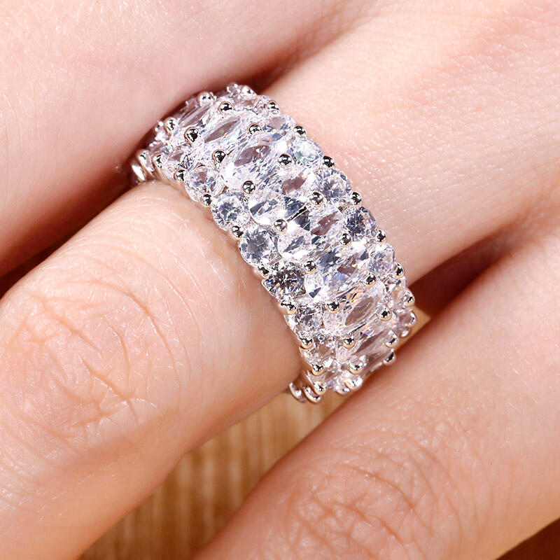 Jeulia Classic Oval and Round Cut Sterling Silver Eternity Ring