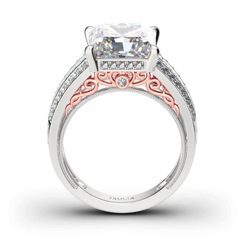 Jeulia Scrollwork Princess Cut Sterling Silver Ring