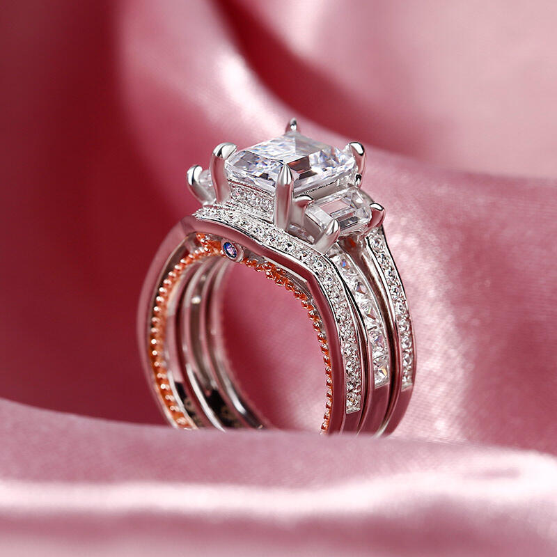 Jeulia Conjunto De Anillos Intercambiables Con Tres Piedras En Plata De Ley