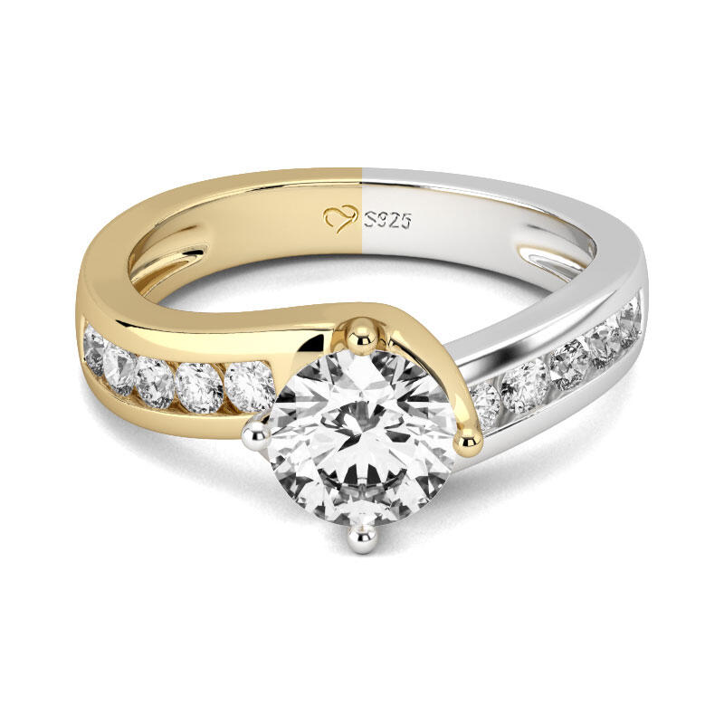 Jeulia Two Tone Round Cut Sterling Silver Ring