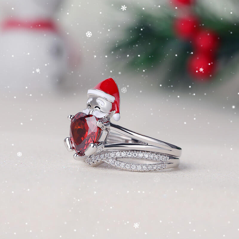 Jeulia "Santa Claus" Heart Cut Sterling Silver Ring Set
