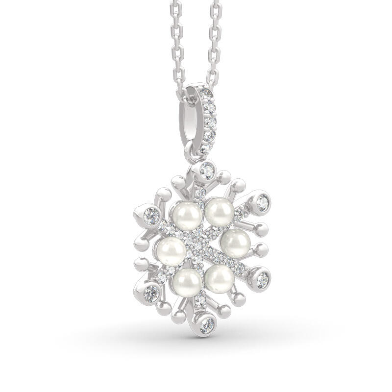 Jeulia Snowflake Cultured Pearl Sterling Silver Necklace