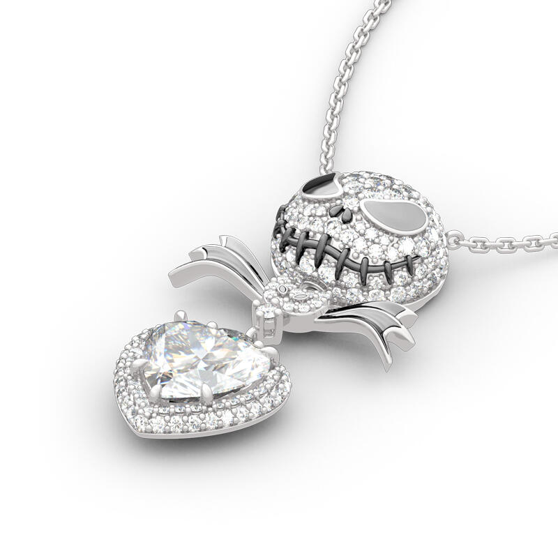 Jeulia "Bat Bow Tie" Skull Heart Cut Sterling Silver Necklace