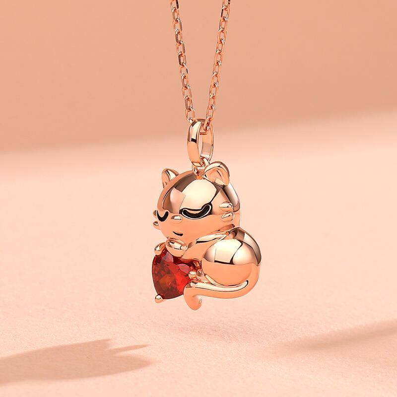 Jeulia Hug Me "Sweet Sleeping Cat" Heart Cut Sterling Silver Necklace