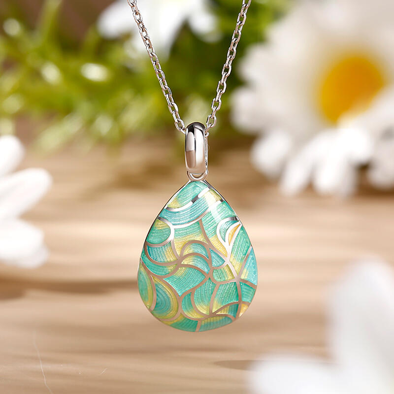 Jeulia Collares de mujer de plata de ley con esmalte en forma de lágrima verde