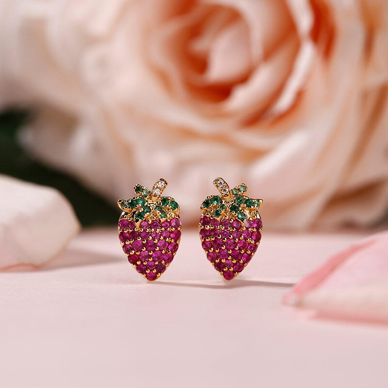 Jeulia "Summer Fruit" Strawberry Design Sterling Silver Jewelry Set