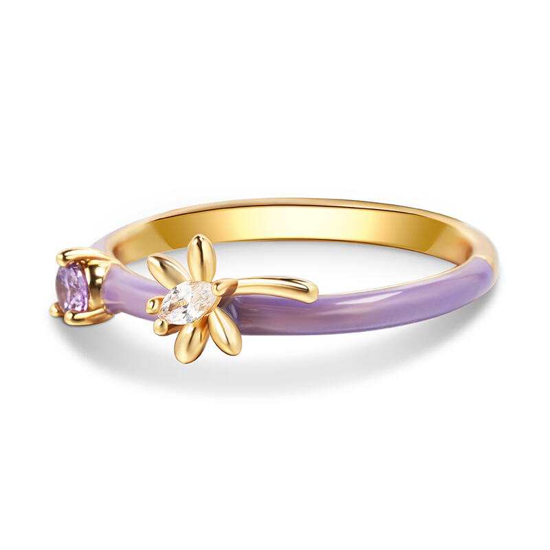 Jeulia Dragonfly Purple Enamel Sterling Silver Ring