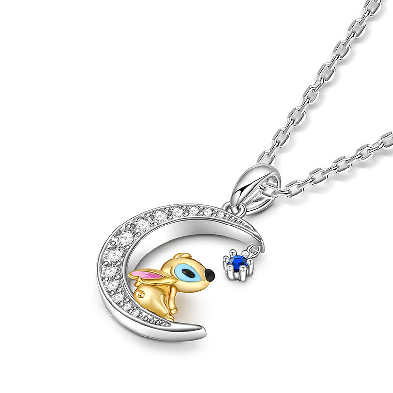 Jeulia "Little Monster" Moon Necklace Sterling Silver