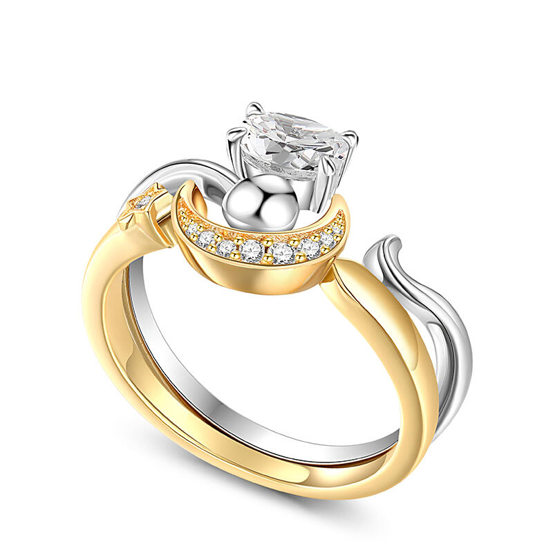 Jeulia Mån- och Stjärnring Set Justerbar Oval Cut Sterling Silver