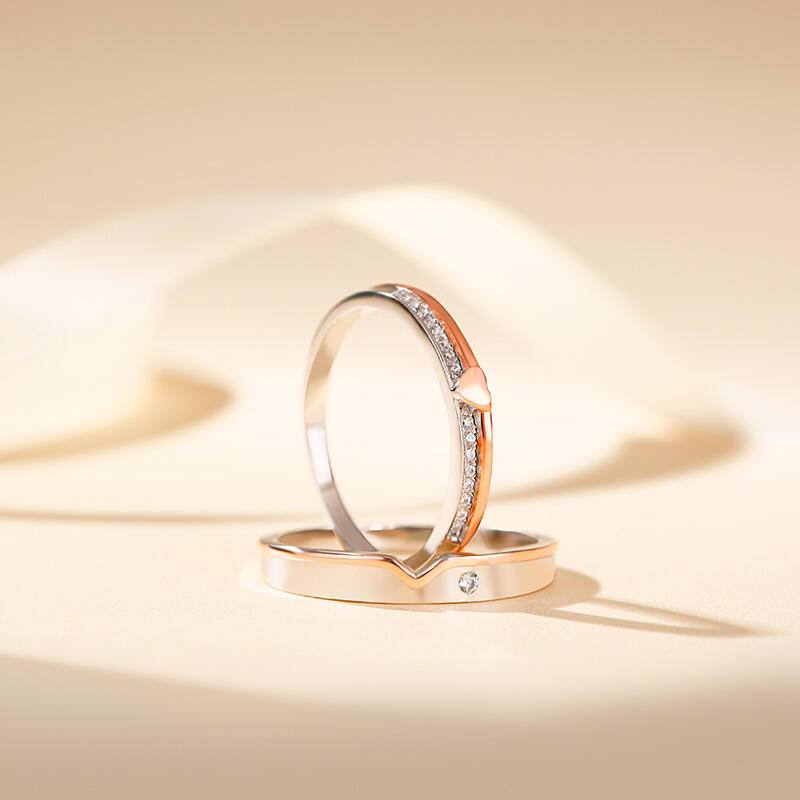 Jeulia Two Tone Heart Sterling Silver Couple Rings