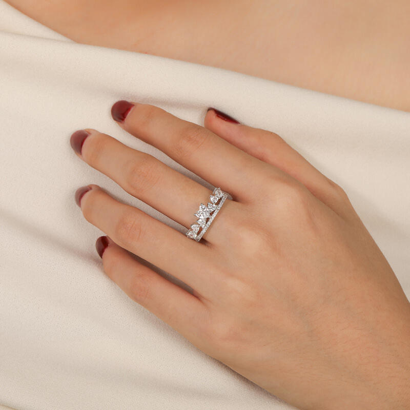 Jeulia Olivetta Cluster Heart Cut Eternity Ring Double Row