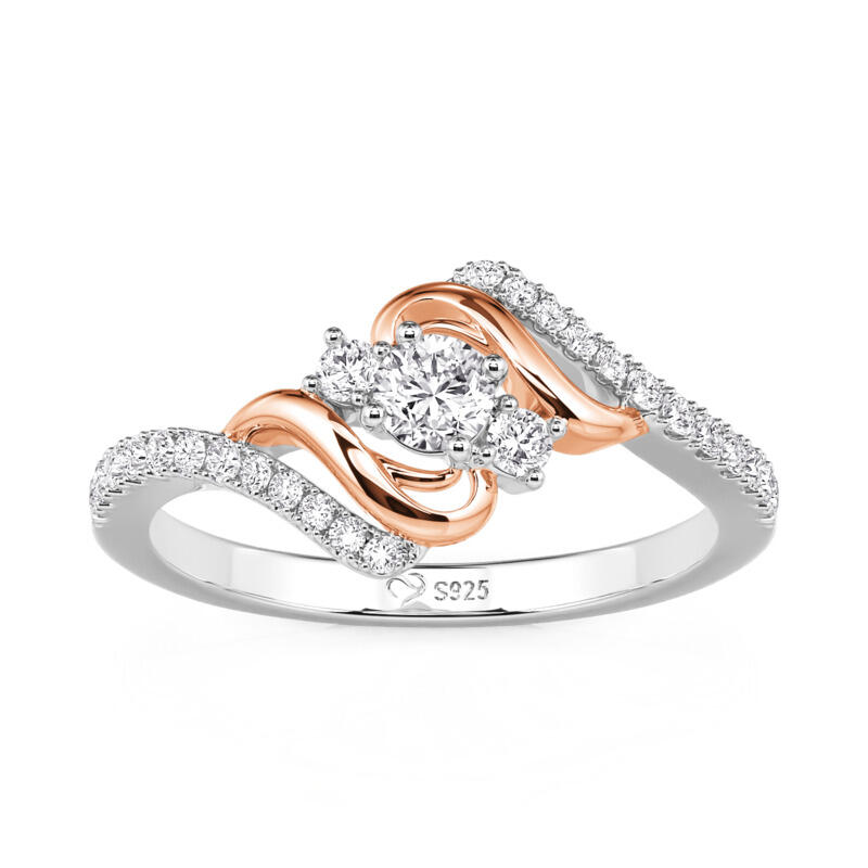 Jeulia Amore Anillo de Compromiso Onda Personalizado con Tres Piedras de Nacimiento