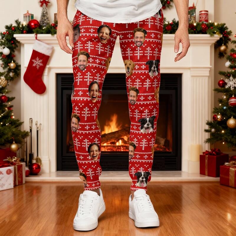 Personliga unisex-joggingbyxor med anpassad design med huvudfoto perfekt julklapp för familjen