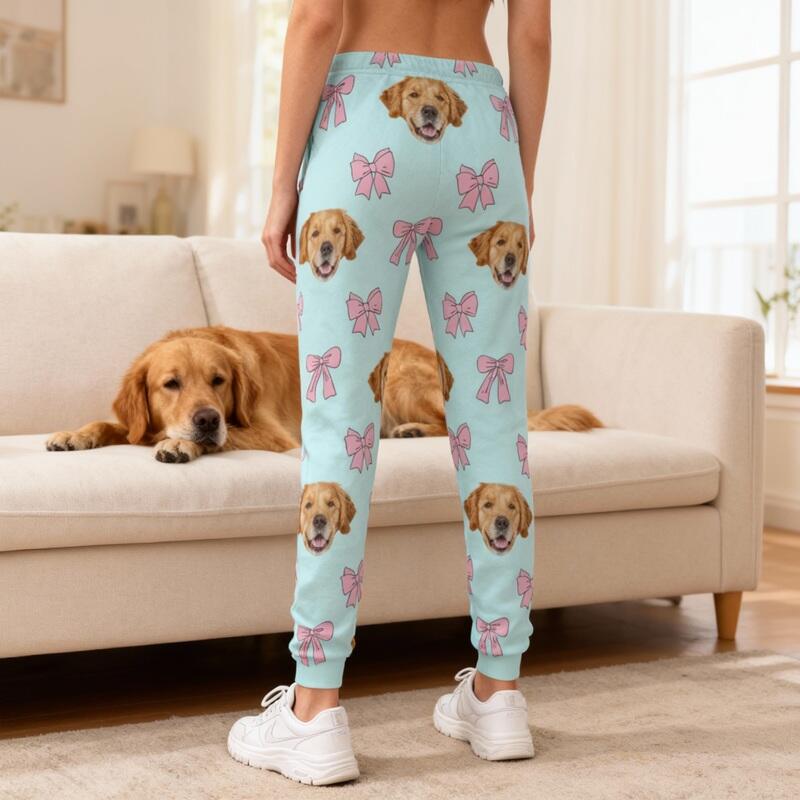 Personalized Unisex Sweatpants Custom Pet Head Photo Bow Design Perfect Gift for Pet Lovers