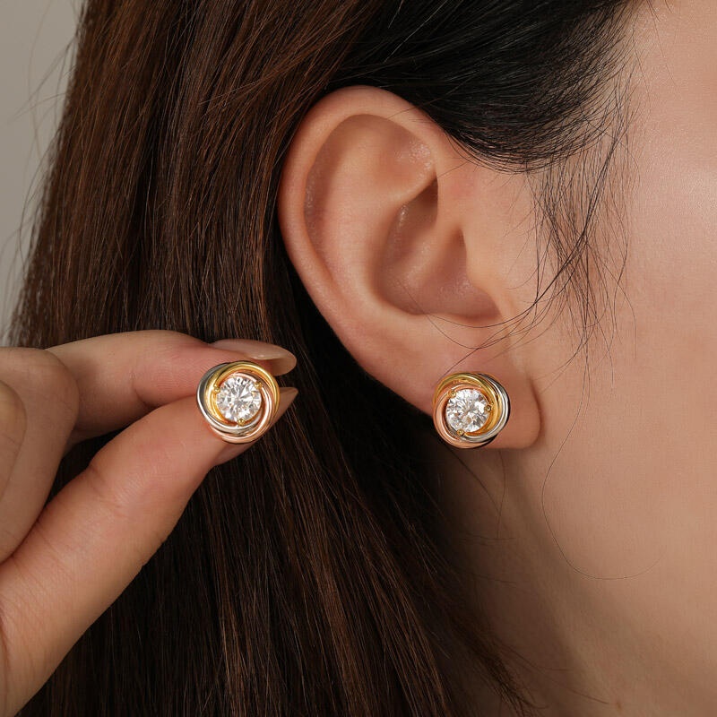 Jeulia Twisted Spiral Trinity Stud Earrings Sterling Silver