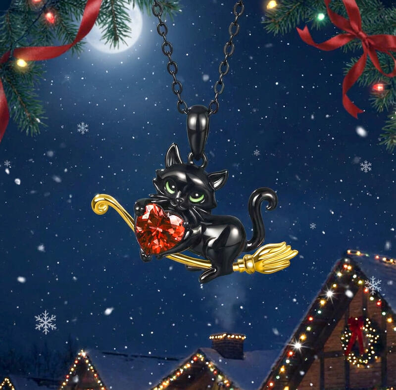 Jeullia Hug Me Magic Black Cat Custom Birthstone Necklace