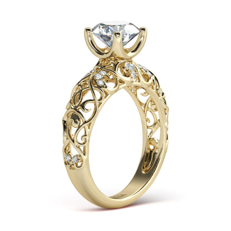 Jeulia Anillo de Compromiso con Tono Dorado de Parra de Talla Redonda de Plata