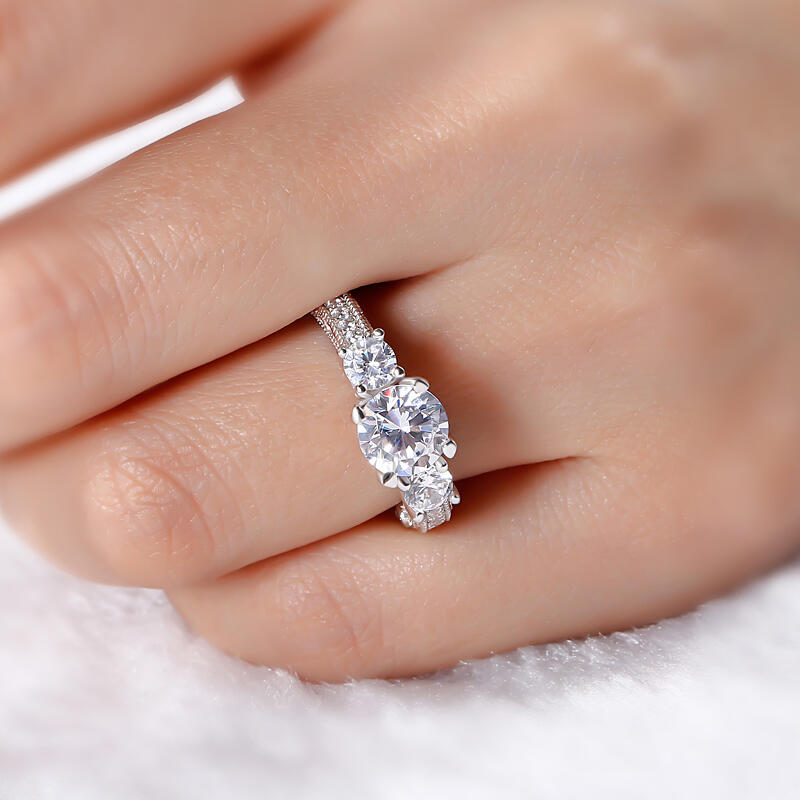 Jeulia Milgrain Three Stone Round Cut Sterling Silver Ring