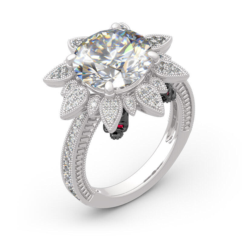 Jeulia Two Tone Round Cut Flower Design Sterling Silver Skull Ring