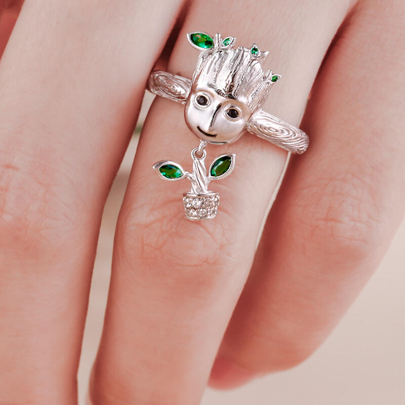 Jestem Groot. Drzewo Człowiek Srebrny Pierścionek z Zawieszką