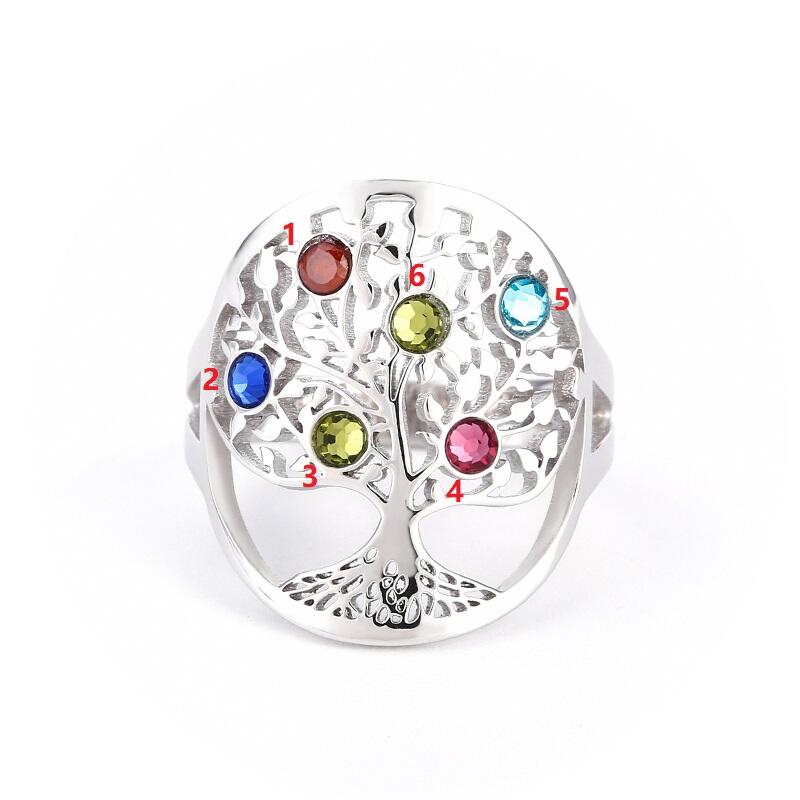 جوليا خاتم من الفضة الإسترليني شجرة الأسرة مع أحجار الميلاد