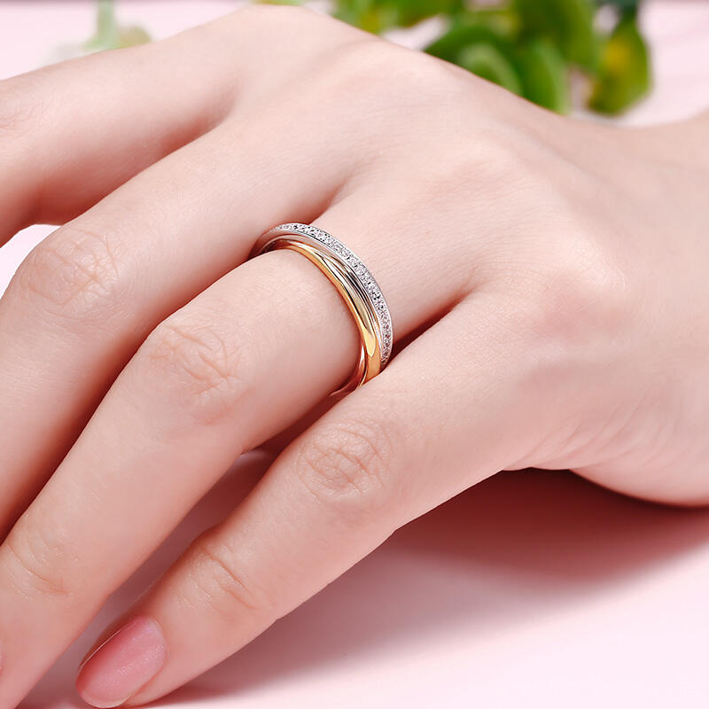 Jeulia Three Tone Round Cut Sterling Silver Women's Band