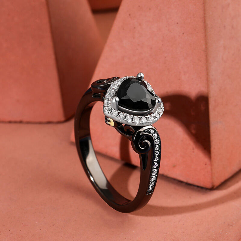 Jeulia "Love in the Moonlight" Black Heart Cut Sterling Silver Ring