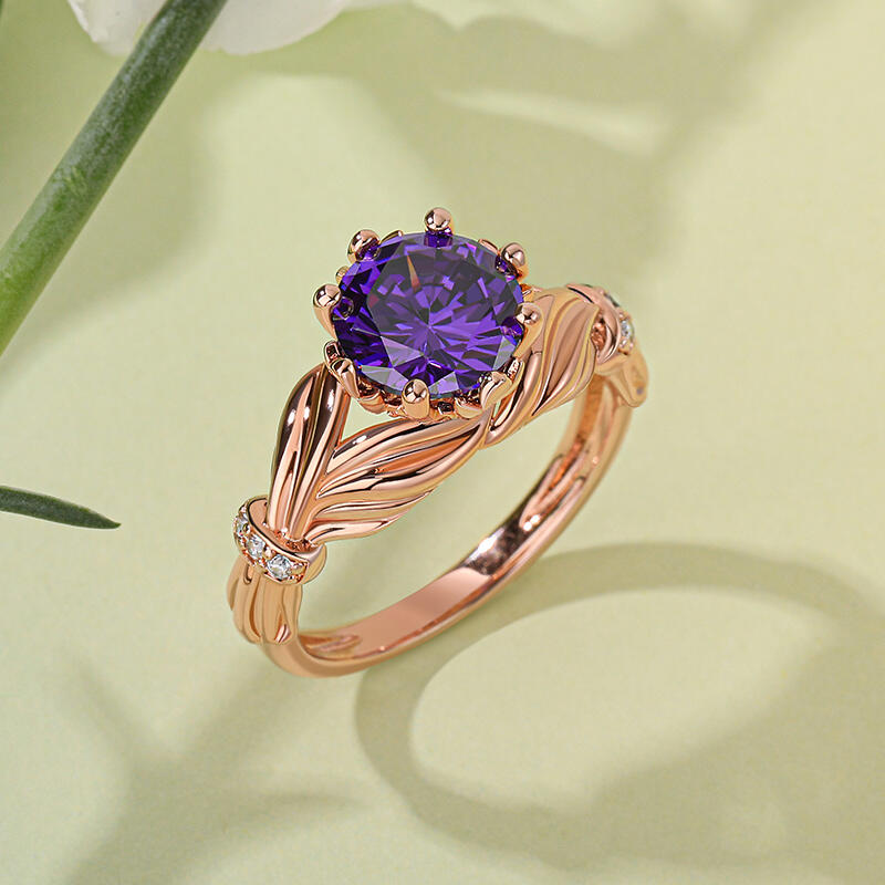 Jeulia Anillo de promesa corte redondo piedra color amatista de plata de ley