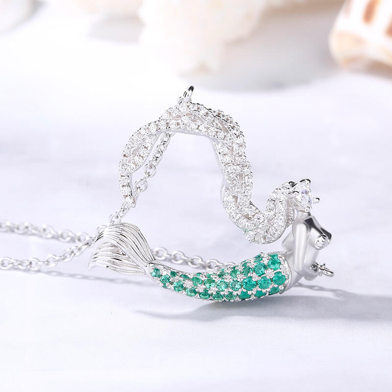 Jeulia "Ocean's Light" Sterling Silver Mermaid Gift Necklace for Valentine's Day