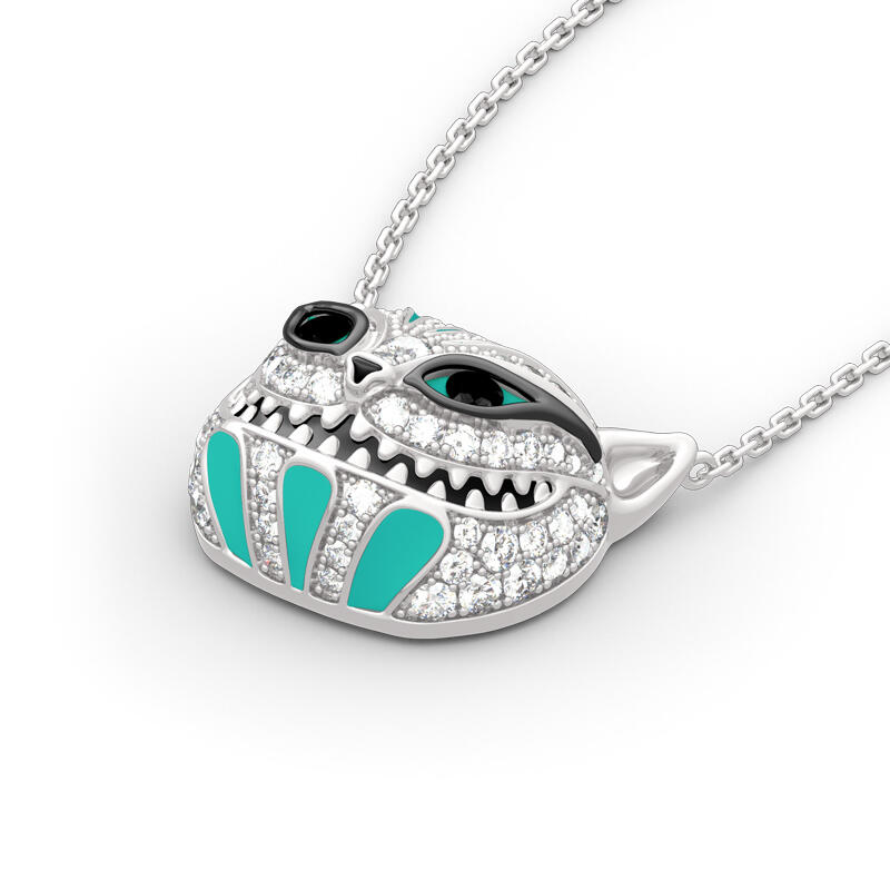 Jeulia "Appear and Disappear at Will" Cat Sterling Silver Enamel Necklace