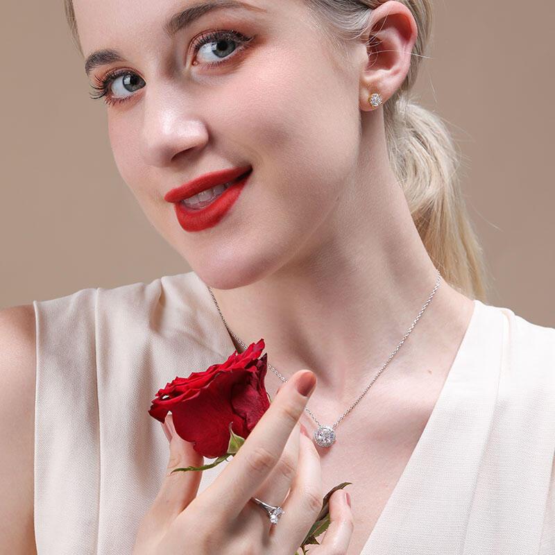 Jeulia Pendientes 10K/14K/18K oro con moissanita de corte redondo