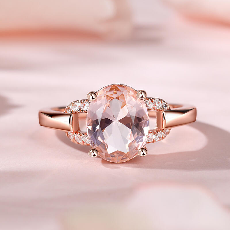 Jeulia Hollow Design Oval Cut Synthetic Morganite Sterling Silver Ring