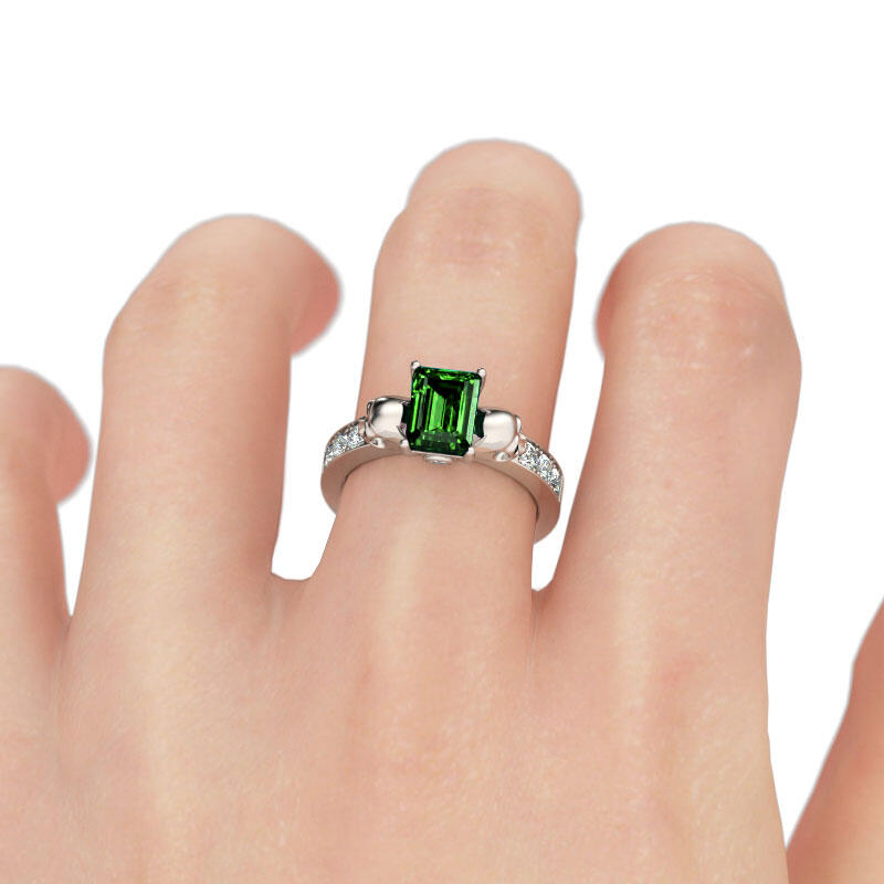 Jeulia Bague Deux Crânes en Argent Sterling Coupe Emeraude