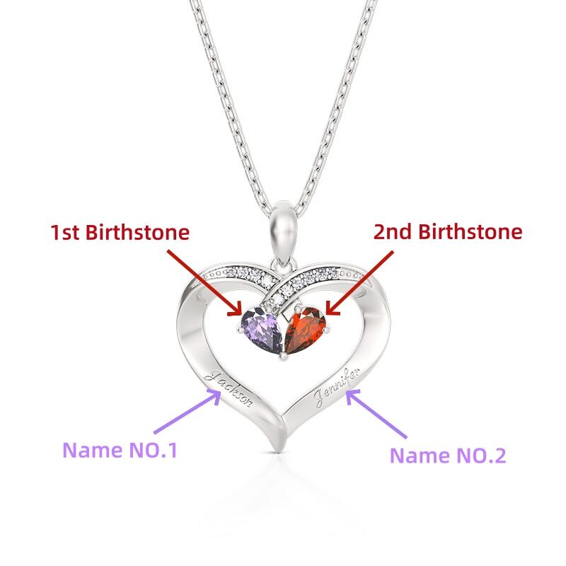 Jeulia Collar con Nombre Grabado Dos Corazones Personalizado con Piedra de Nacimiento