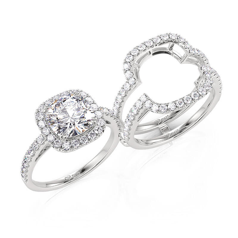 Jeulia Classic Cushion Cut Halo Engagement Ring Set Sterling Silver